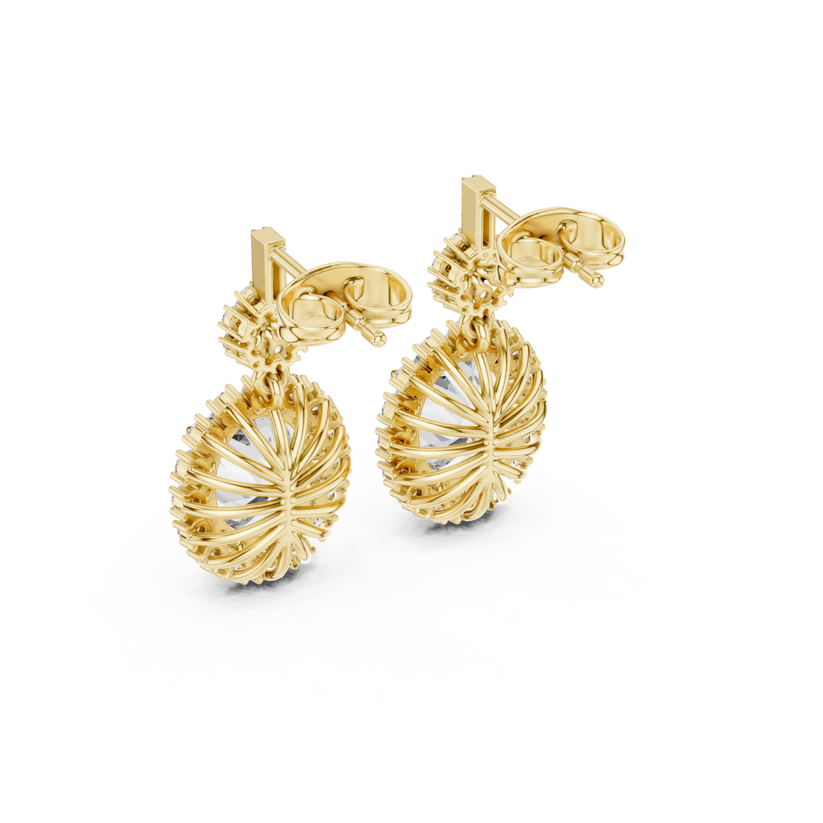  Gold Oval Scalloped Halo Drop Earrings Angle View