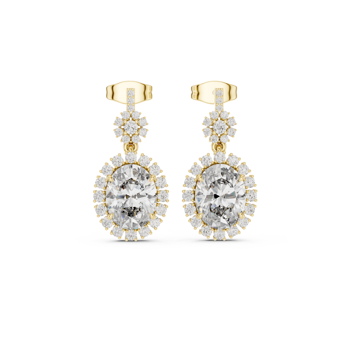  Gold Oval Scalloped Halo Drop Earrings Detail View