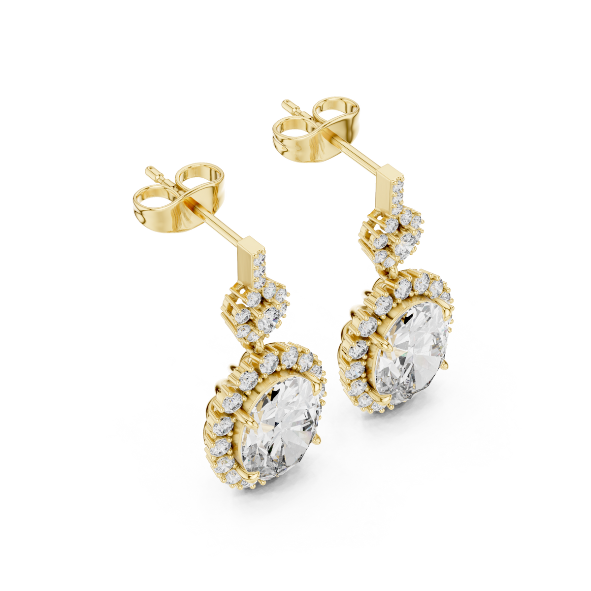 Gold Oval Scalloped Halo Drop Earrings Front View