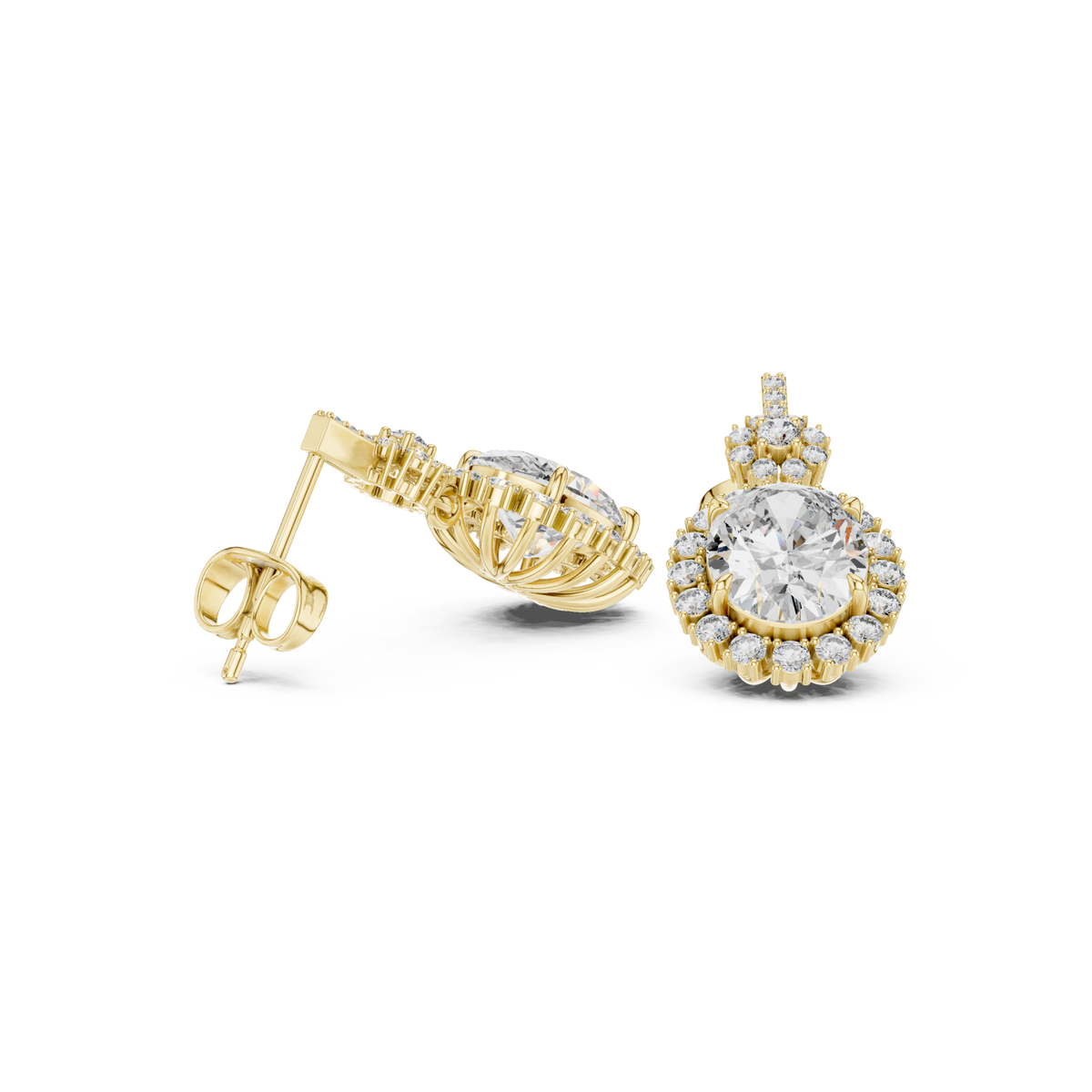  Gold Oval Scalloped Halo Drop Earrings Side View