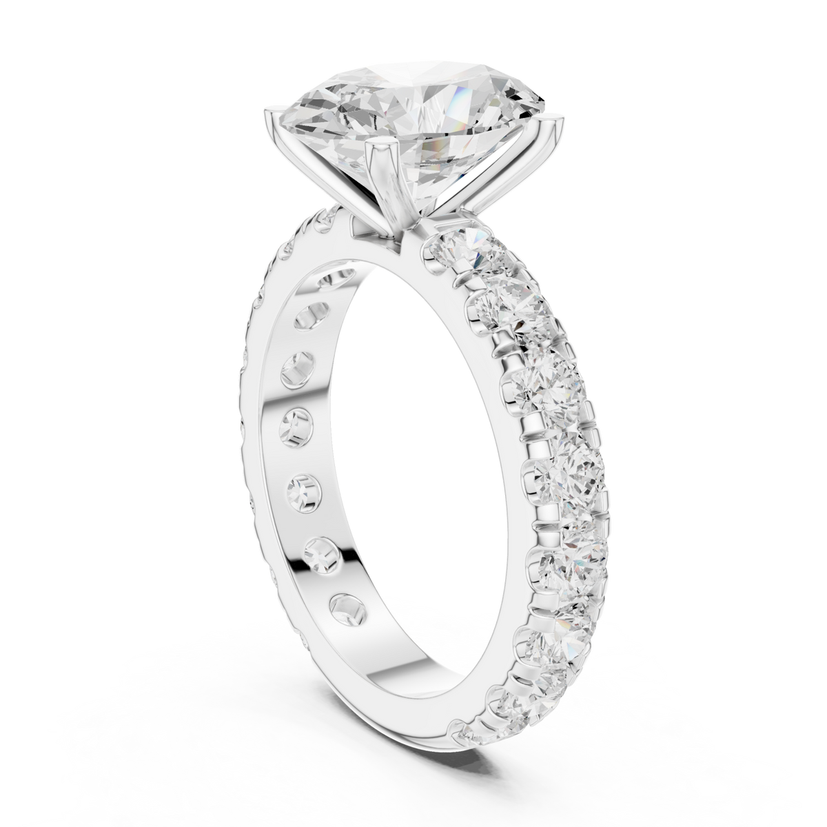 Oval shared-prong accent engagement ring white gold front view