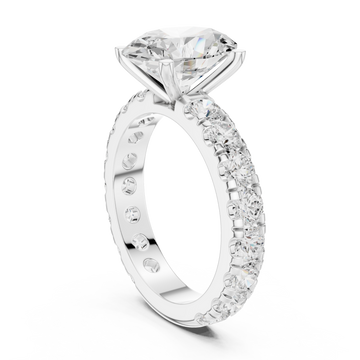 Oval shared-prong accent engagement ring white gold front view