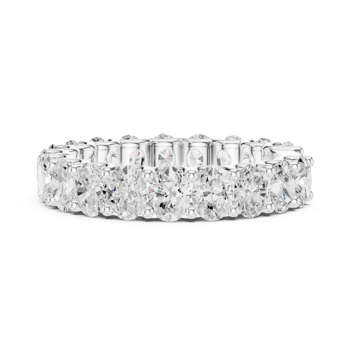 Oval shared-prong full eternity band white gold angle view