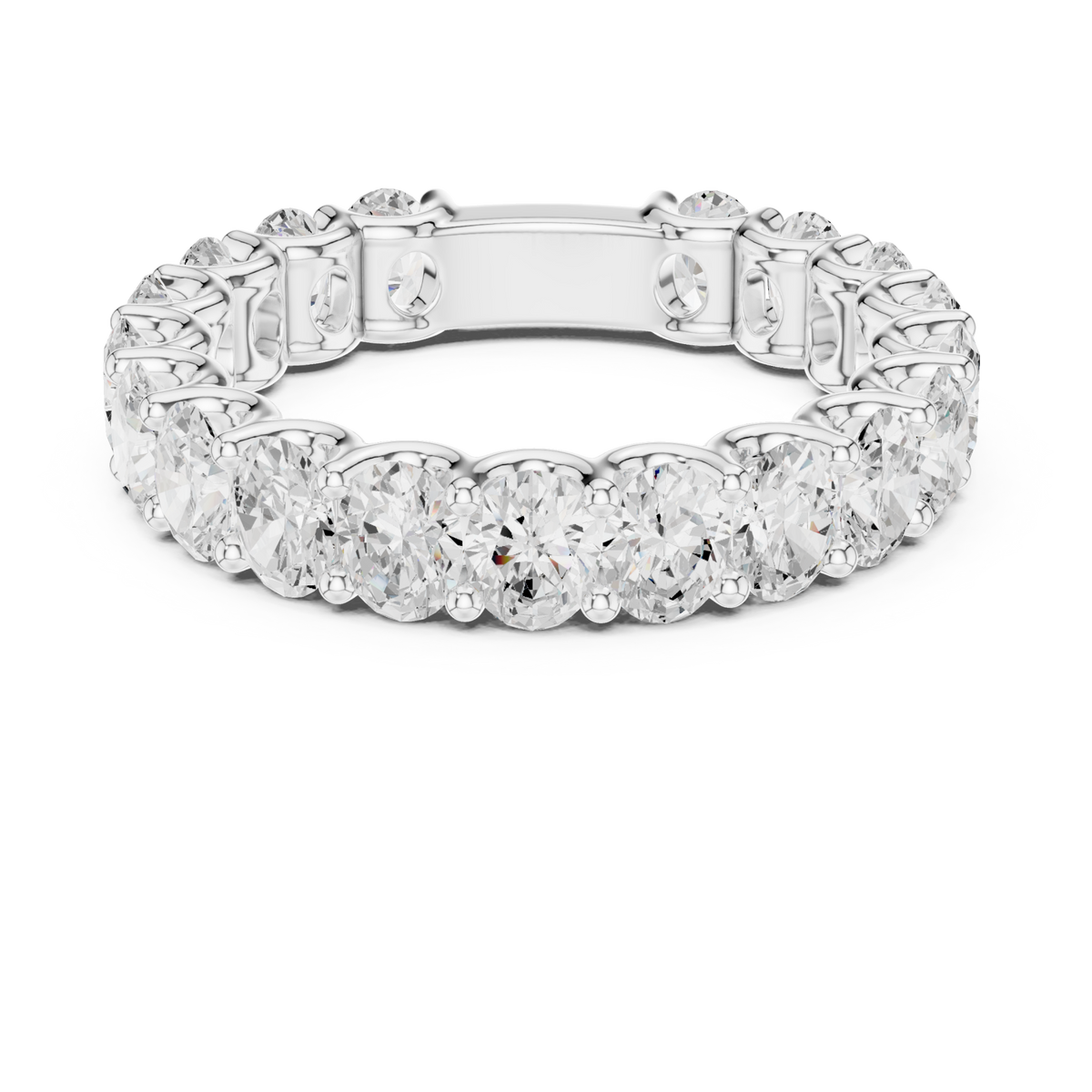Oval shared-prong full eternity band white gold detail view