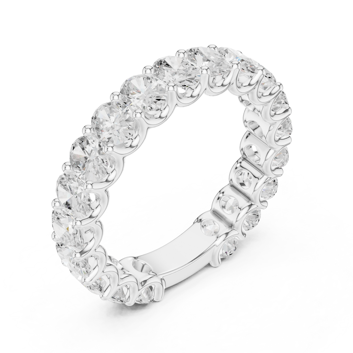 Oval shared-prong full eternity band white gold front view