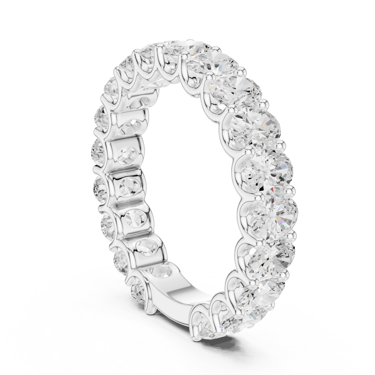 Oval shared-prong full eternity band white gold side view