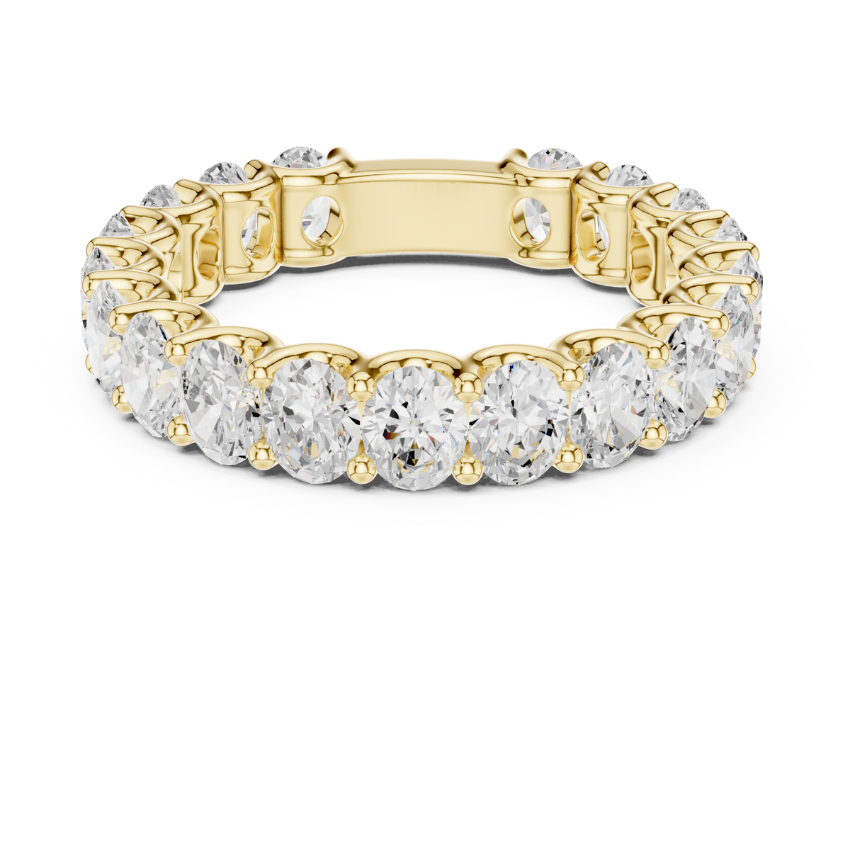 Oval shared-prong full eternity band yellow gold detail view