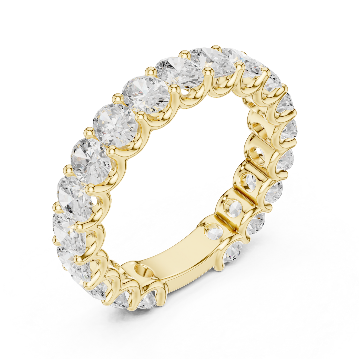 Oval shared-prong full eternity band yellow gold front view