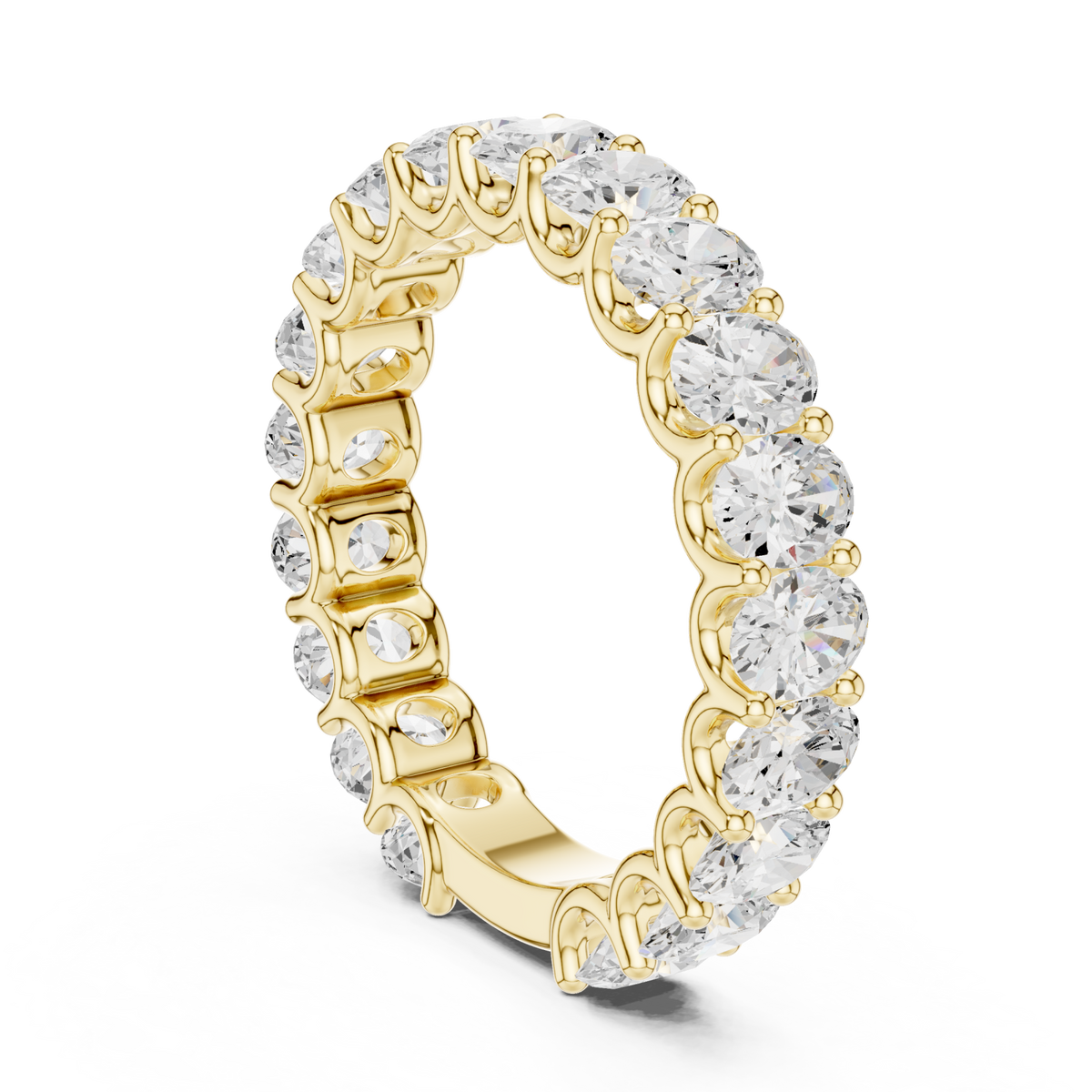 Oval shared-prong full eternity band yellow gold side view