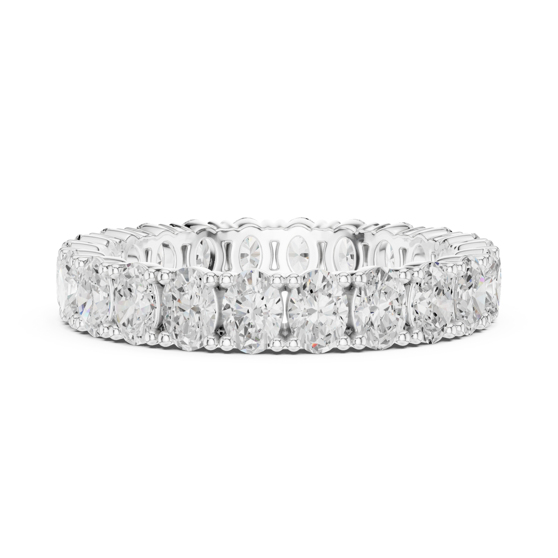 Oval shared-prong petite full eternity band white gold front view