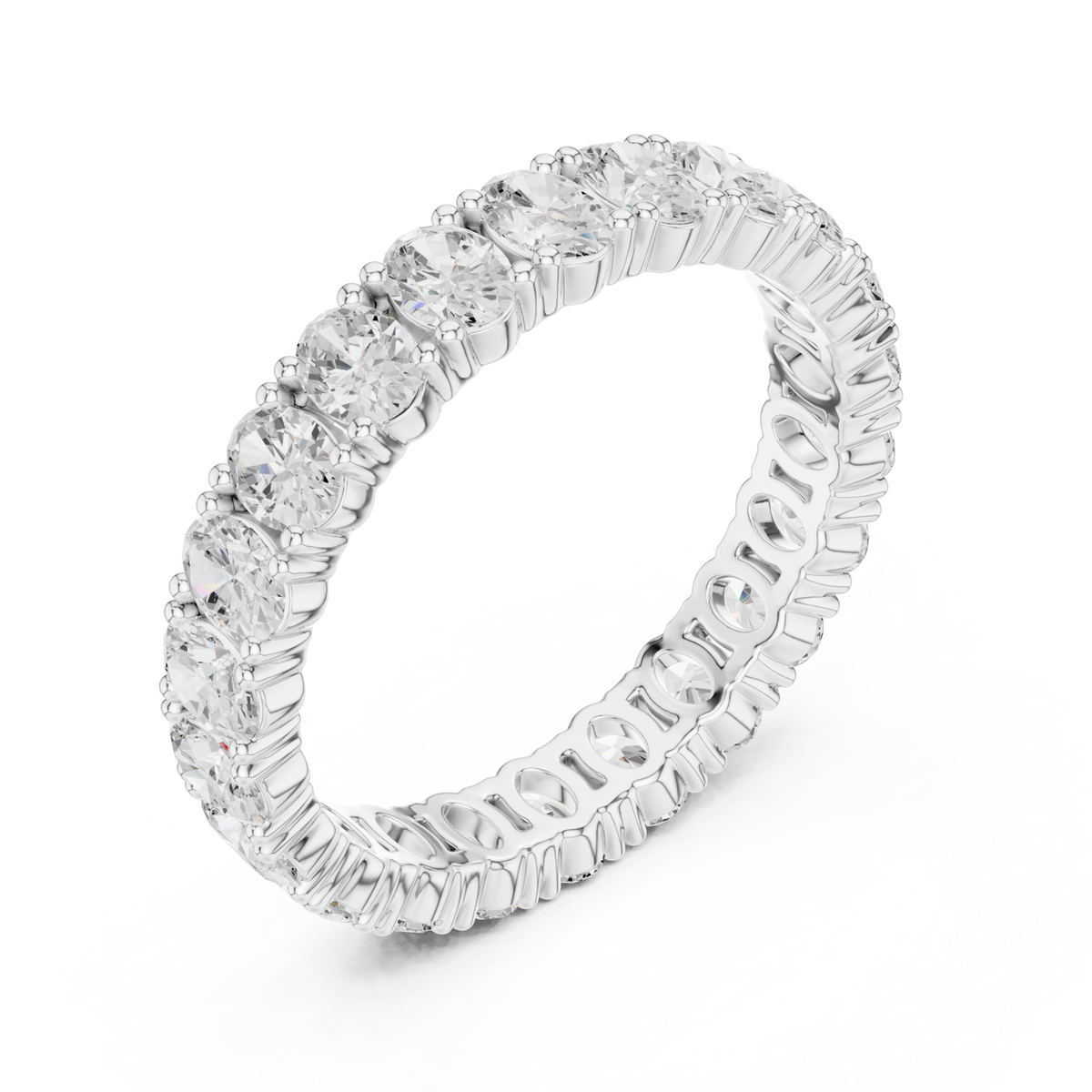 Oval shared-prong petite full eternity band white gold front view