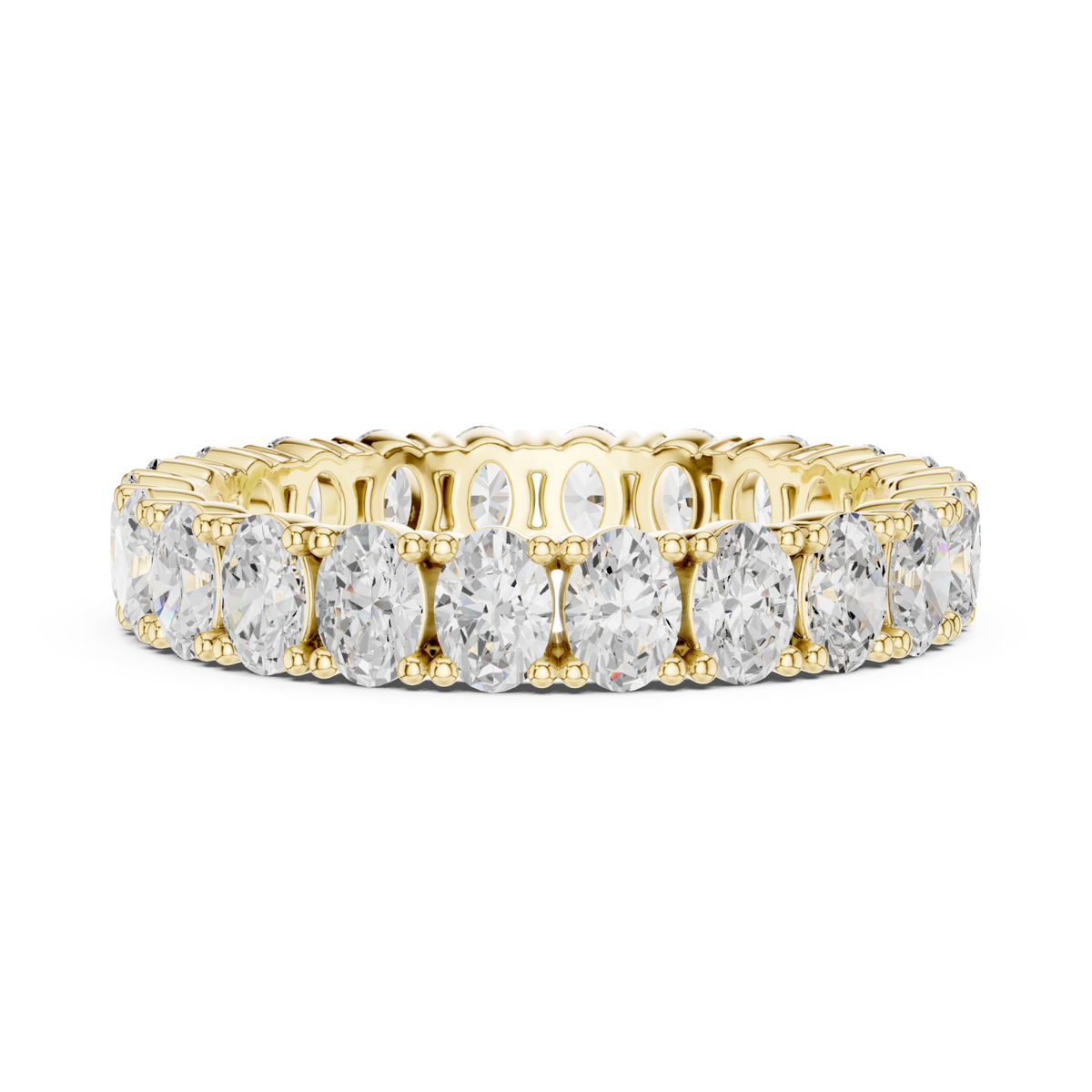 Oval shared-prong petite full eternity band yellow gold angle view