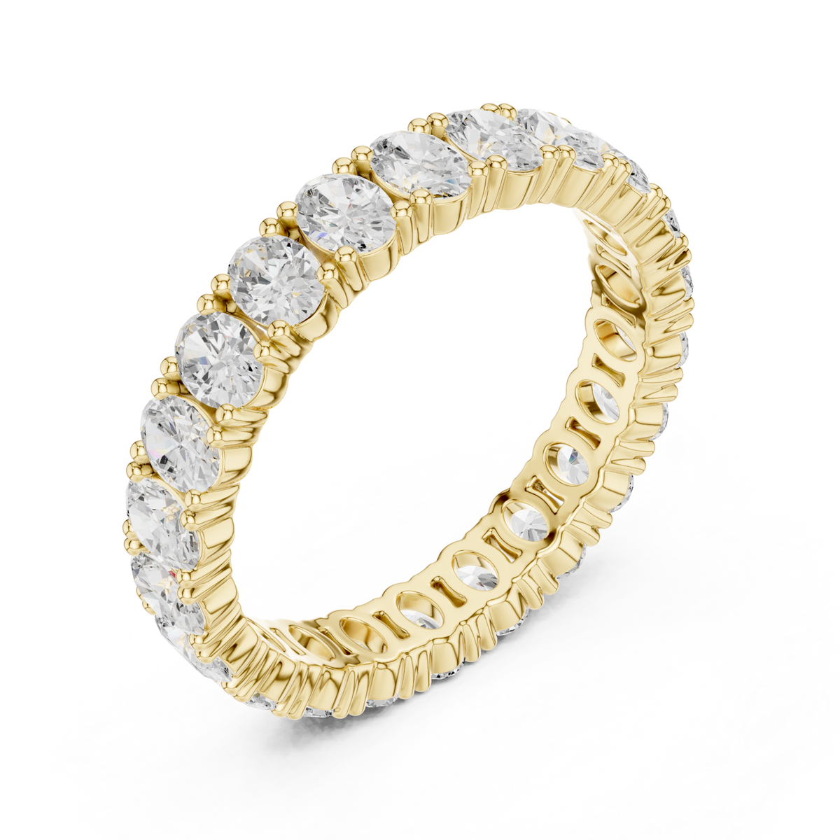 Oval shared-prong petite full eternity band yellow gold front view