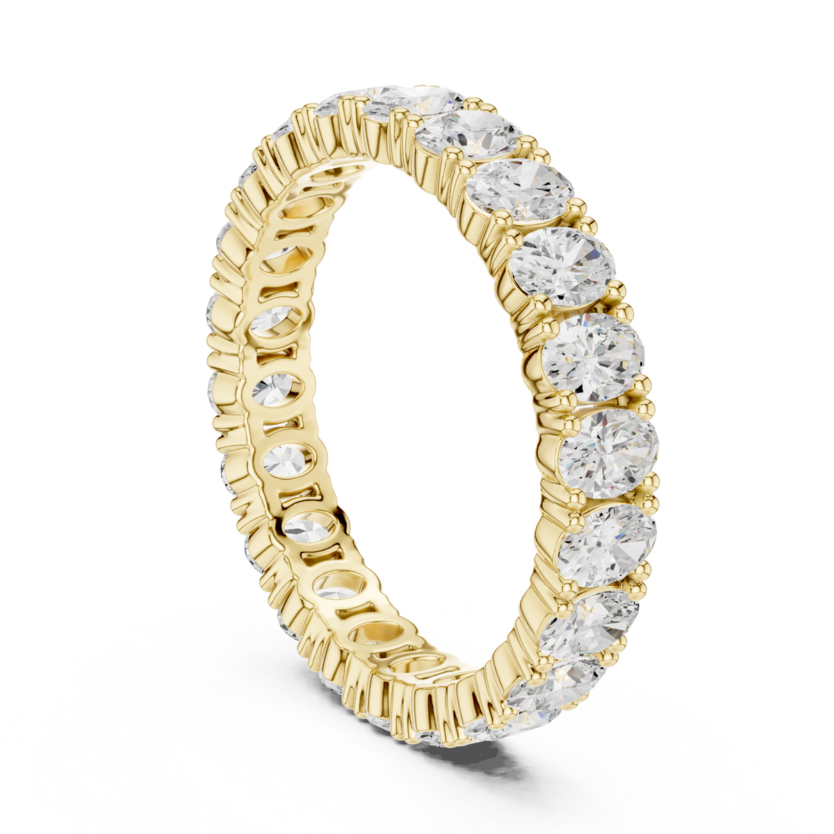 Oval shared-prong petite full eternity band yellow gold side view