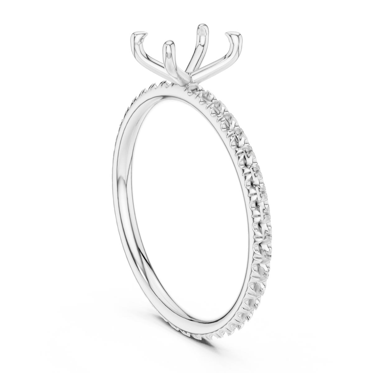  White Gold Oval Four-Prong Pave Engagement Ring Right View
