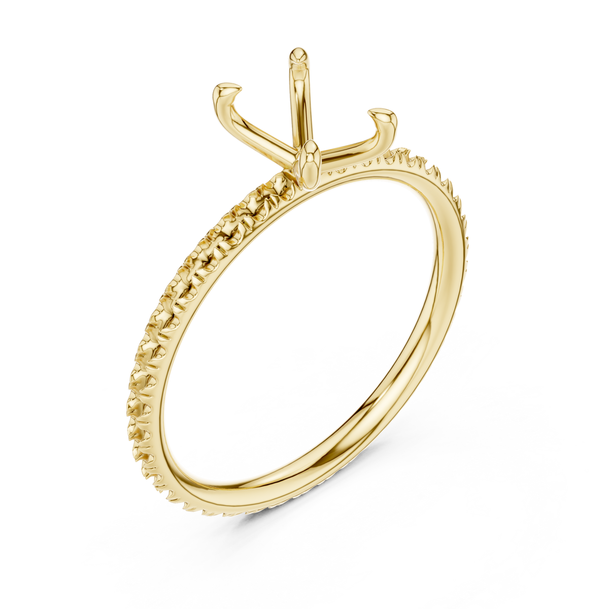  Gold Oval Four-Prong Pave Engagement Ring Front View