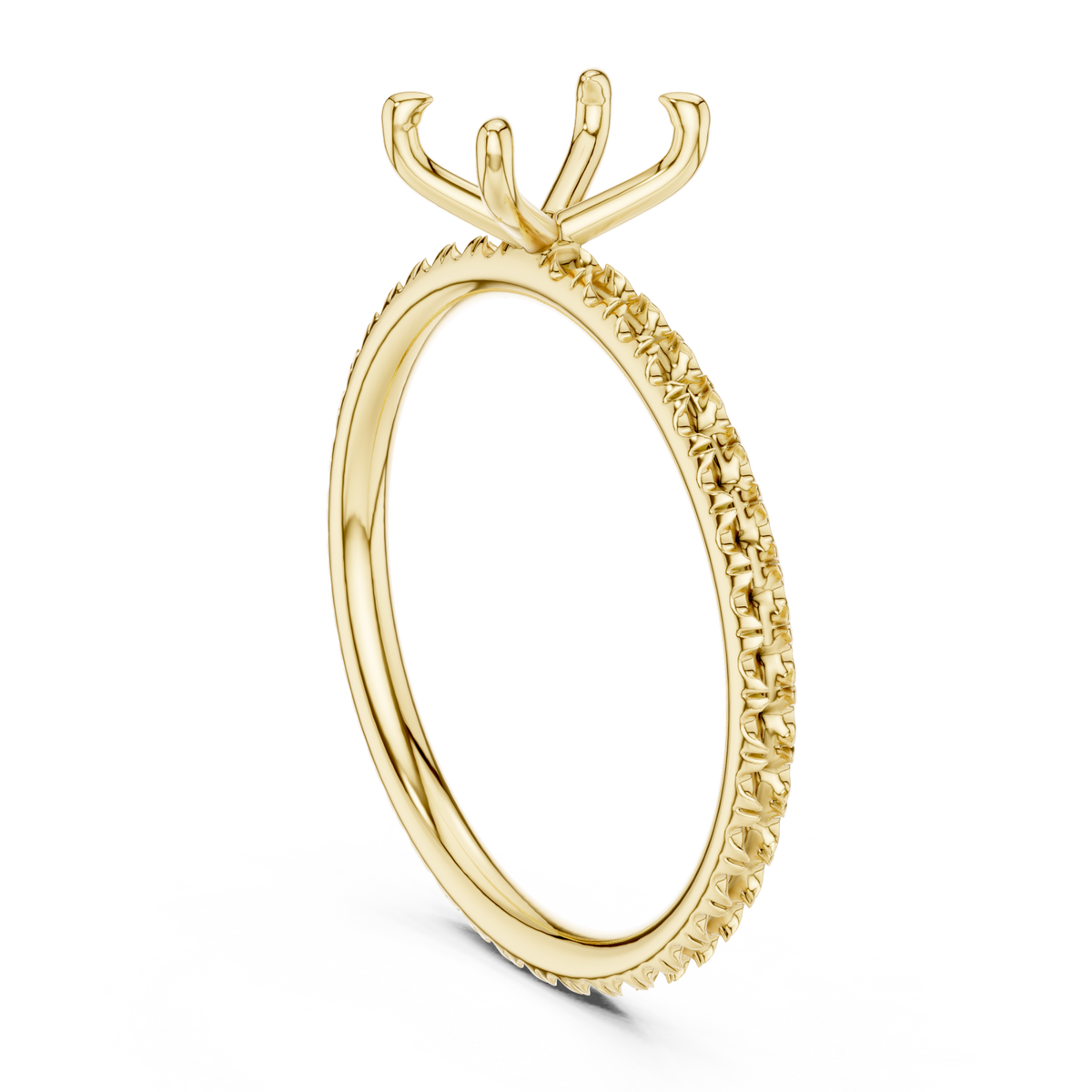 Gold Oval Four-Prong Pave Engagement Ring Right View