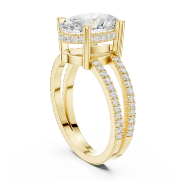 Oval split shank pave solitaire engagement ring yellow gold front view