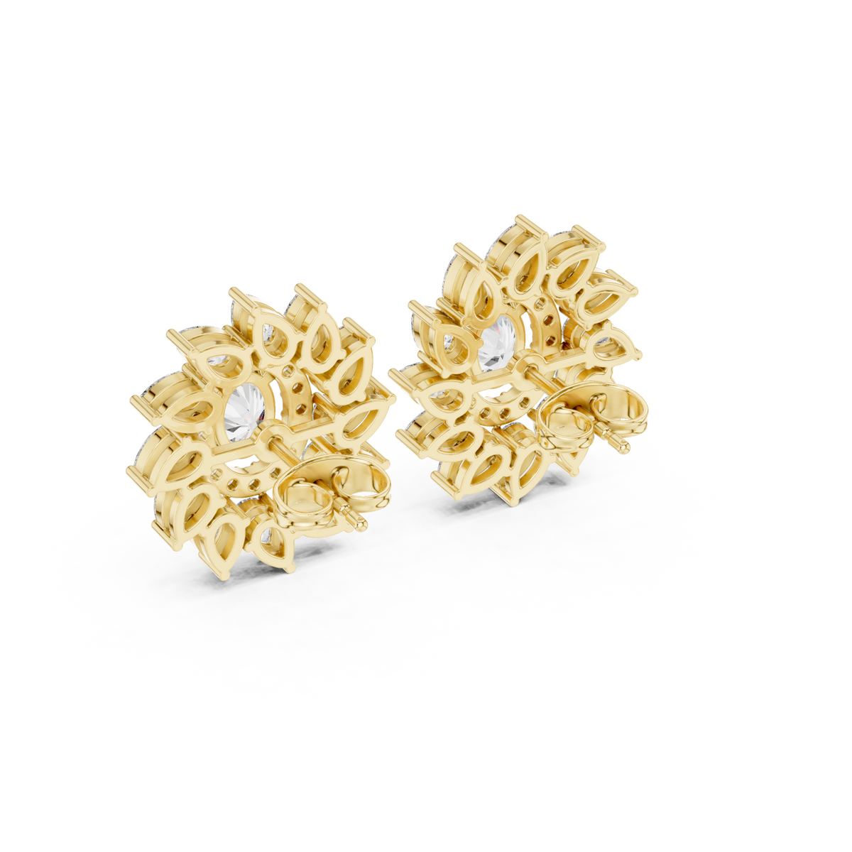  Gold Oval Sunburst Halo Studs Side View