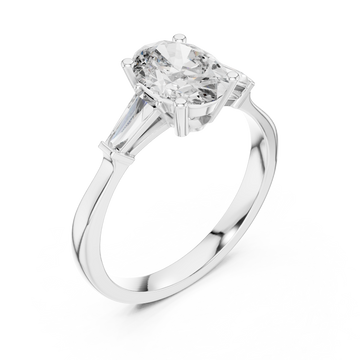 Oval tapered baguette solitaire ring white gold front view