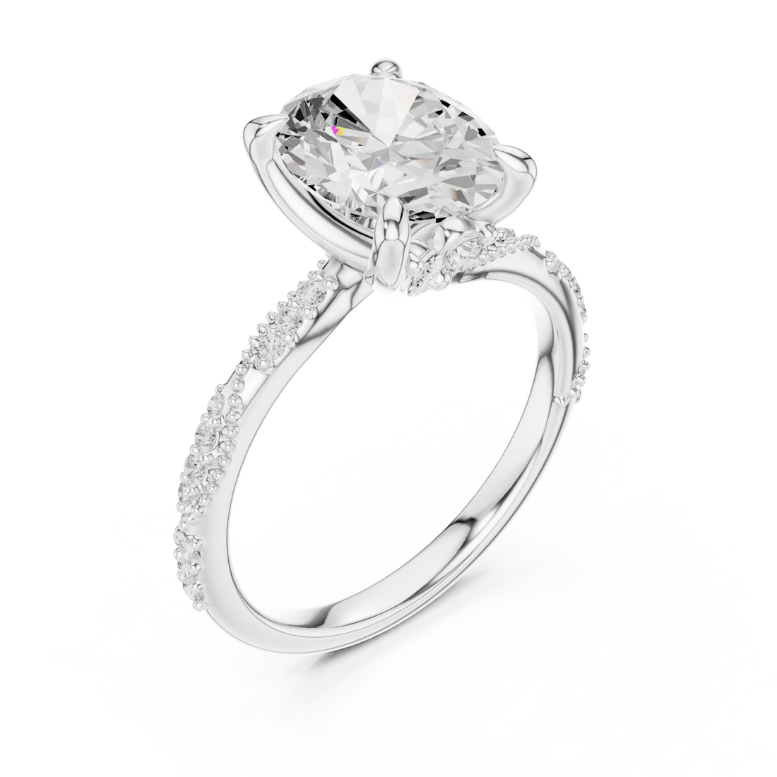 Oval twist pave engagement ring white gold front view