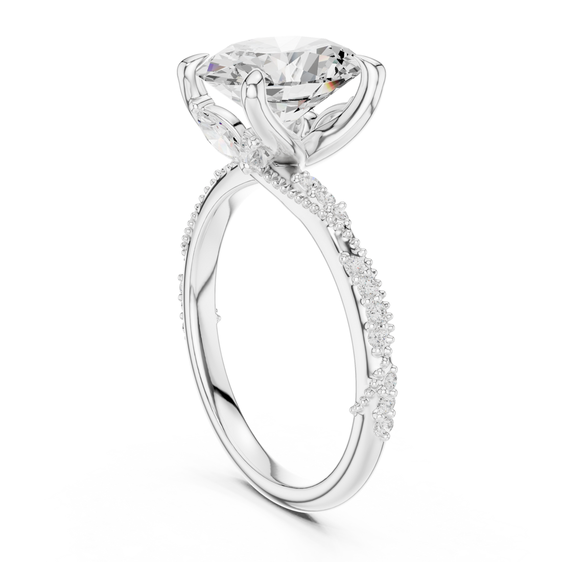 Oval twist pave engagement ring white gold front view