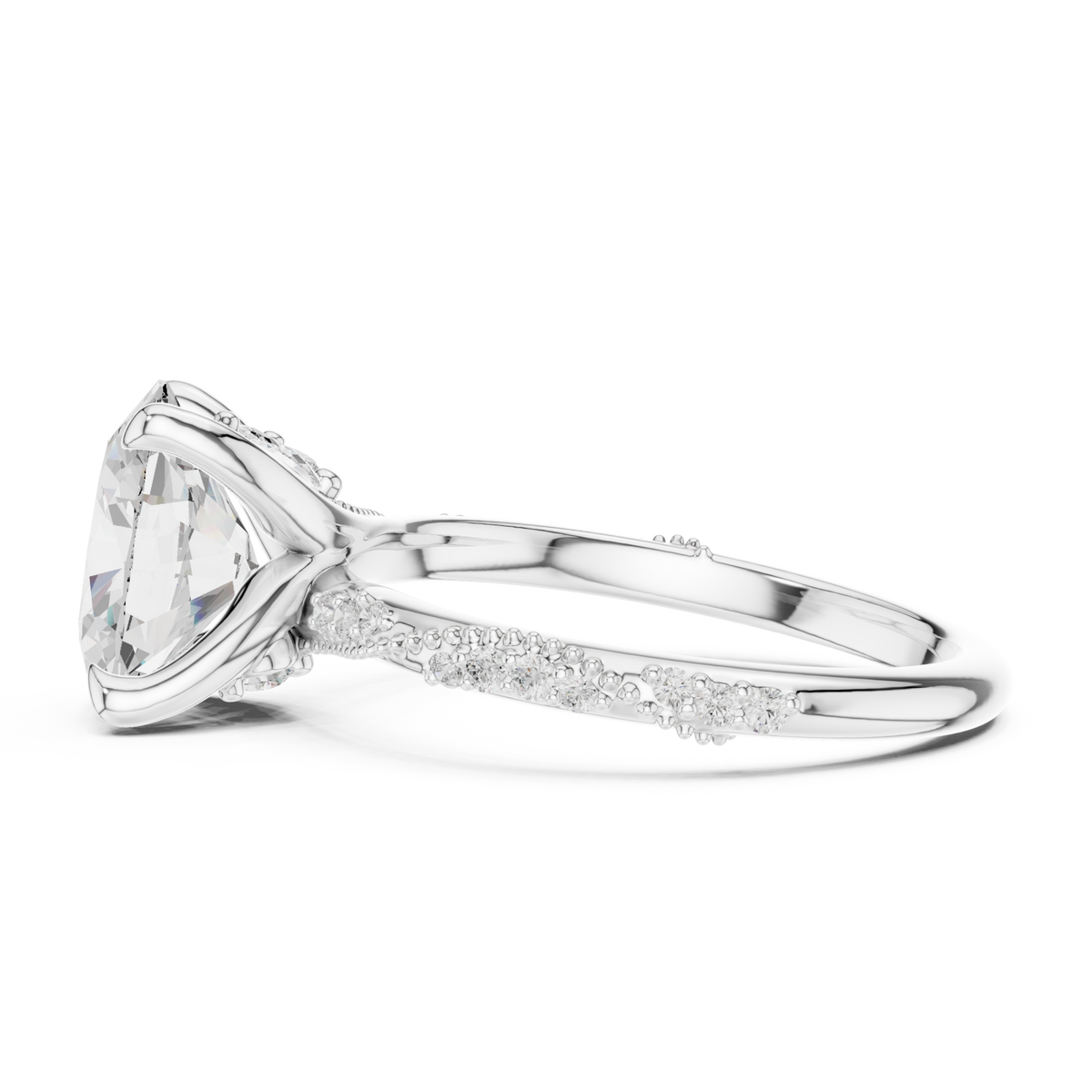 Oval twist pave engagement ring white gold side view