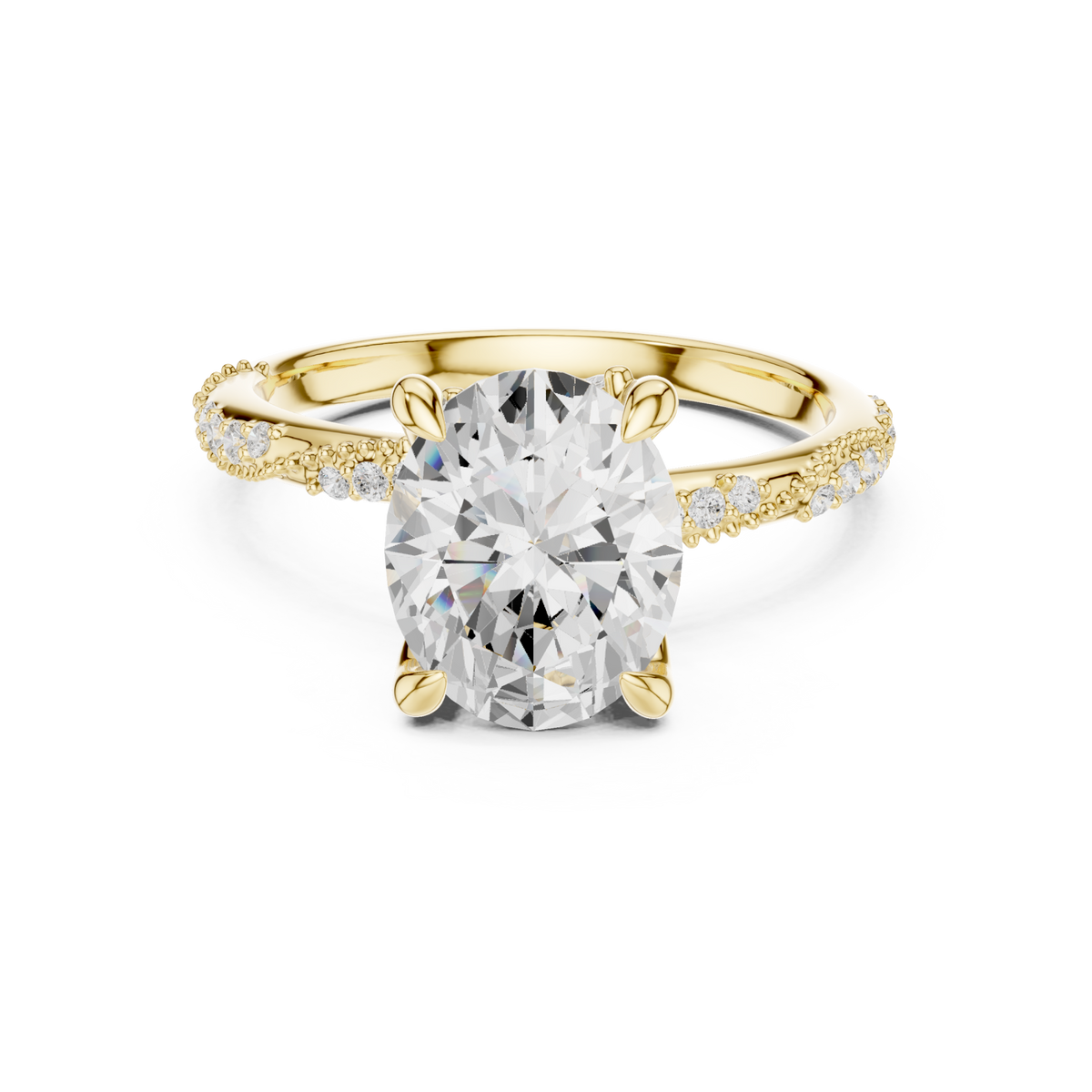 Oval twist pave engagement ring yellow gold detail view