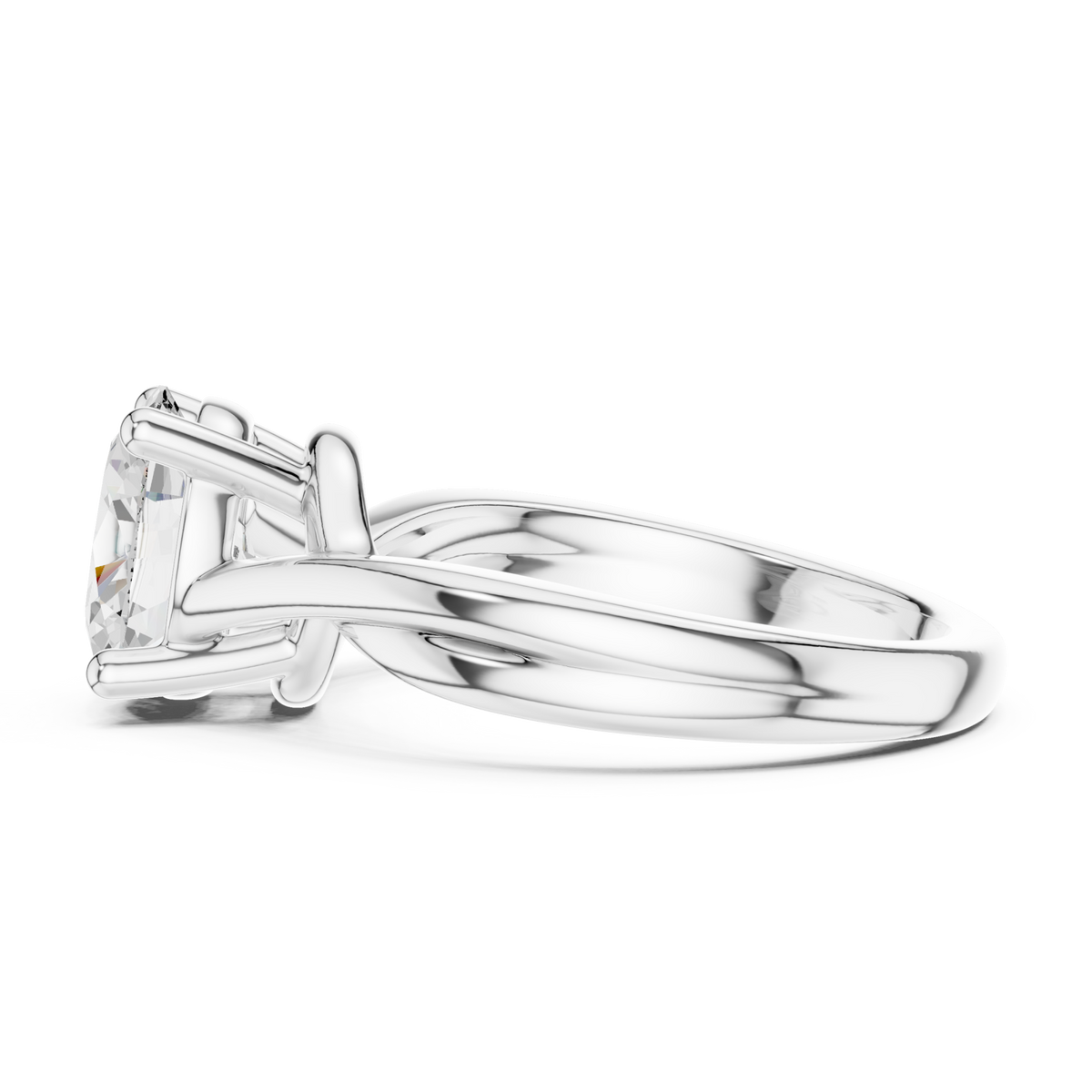 Oval twist solitaire engagement ring white gold side view