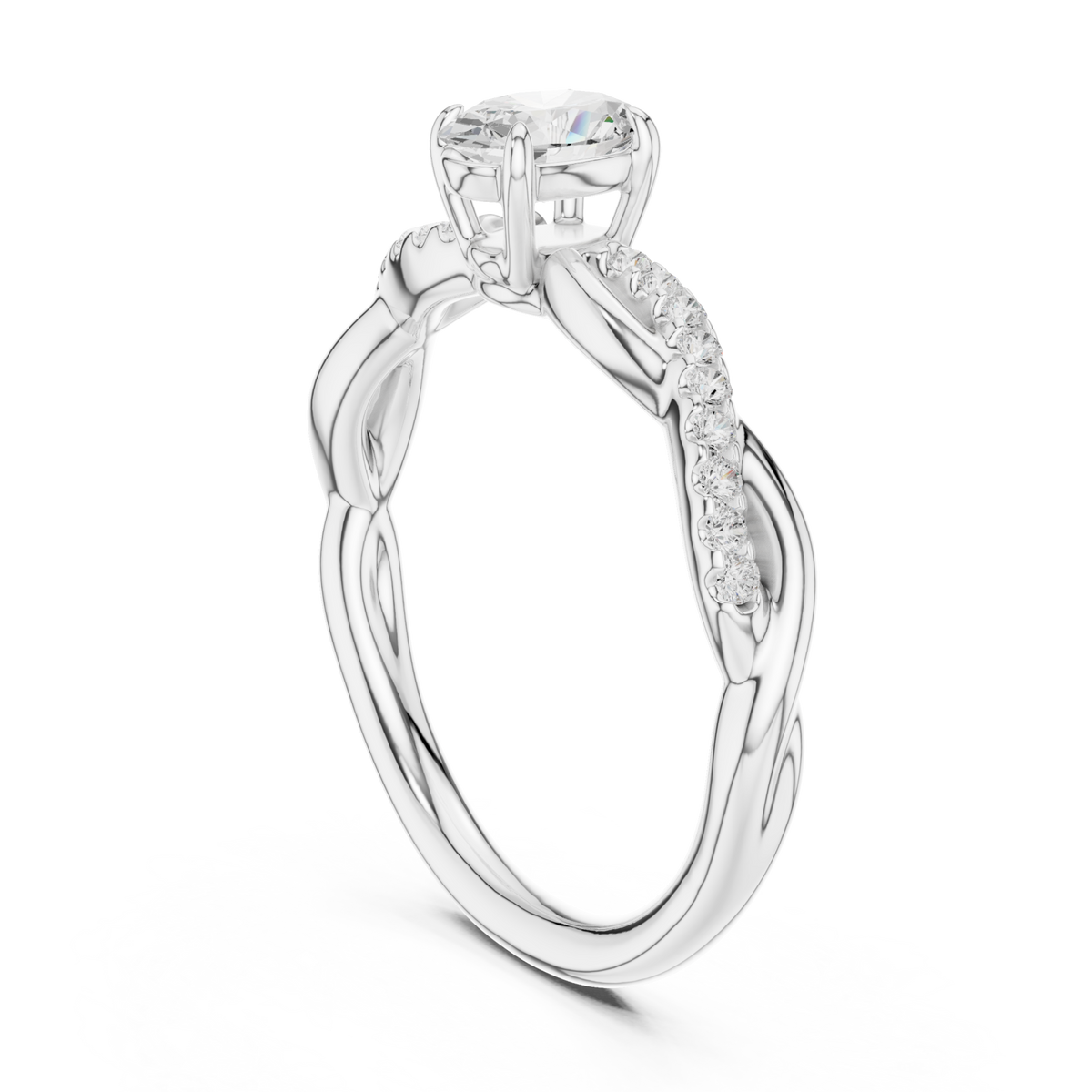 Oval twisted vine engagement ring white gold side view