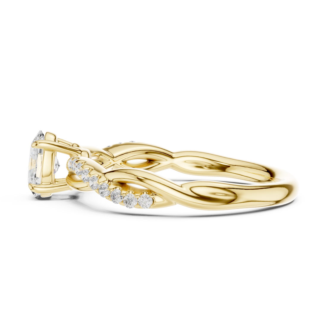 Oval twisted vine engagement ring yellow gold front view