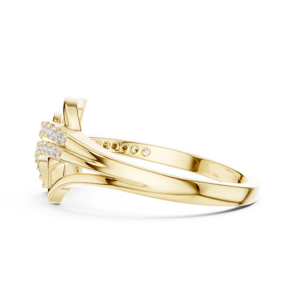 Pave arrow wrap ring yellow gold angle view