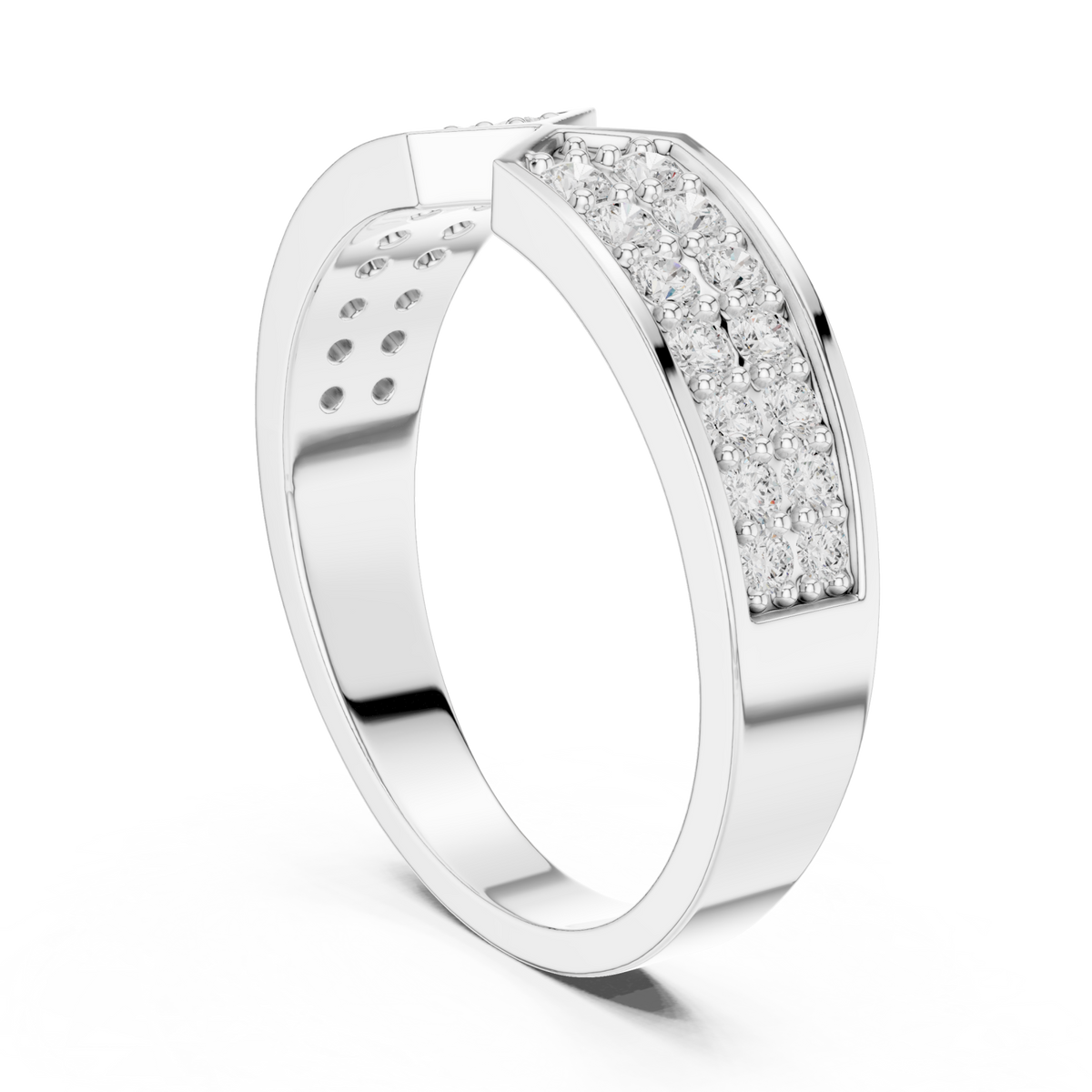 Pave chevron notch band white gold side view