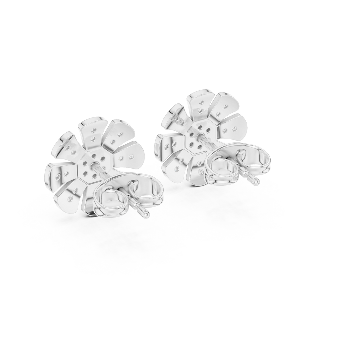  White Gold Pave Daisy Studs Angle View