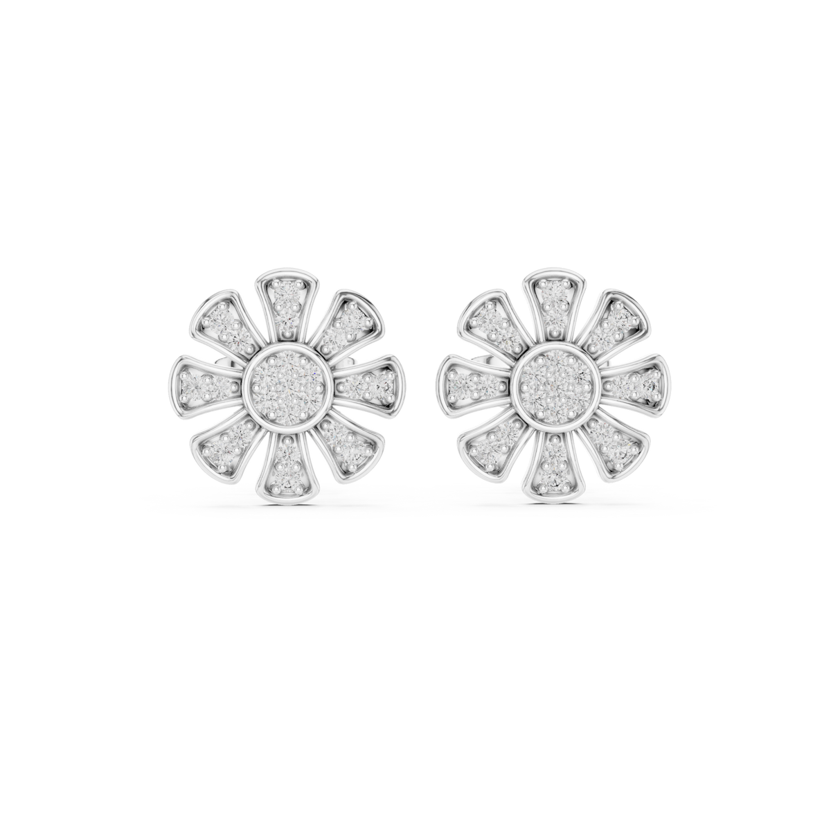  White Gold Pave Daisy Studs Detail View