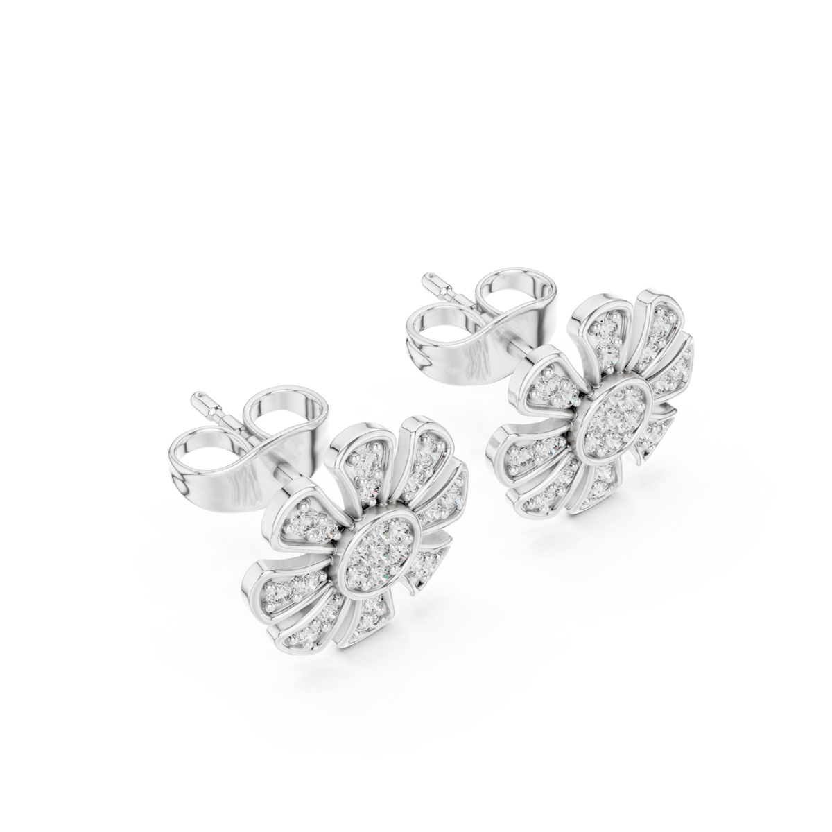  White Gold Pave Daisy Studs Front View