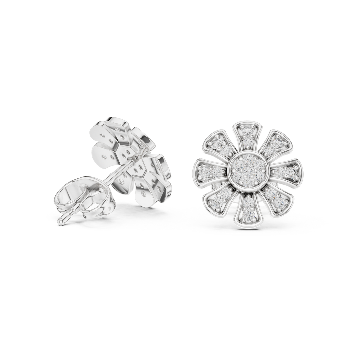  White Gold Pave Daisy Studs Side View