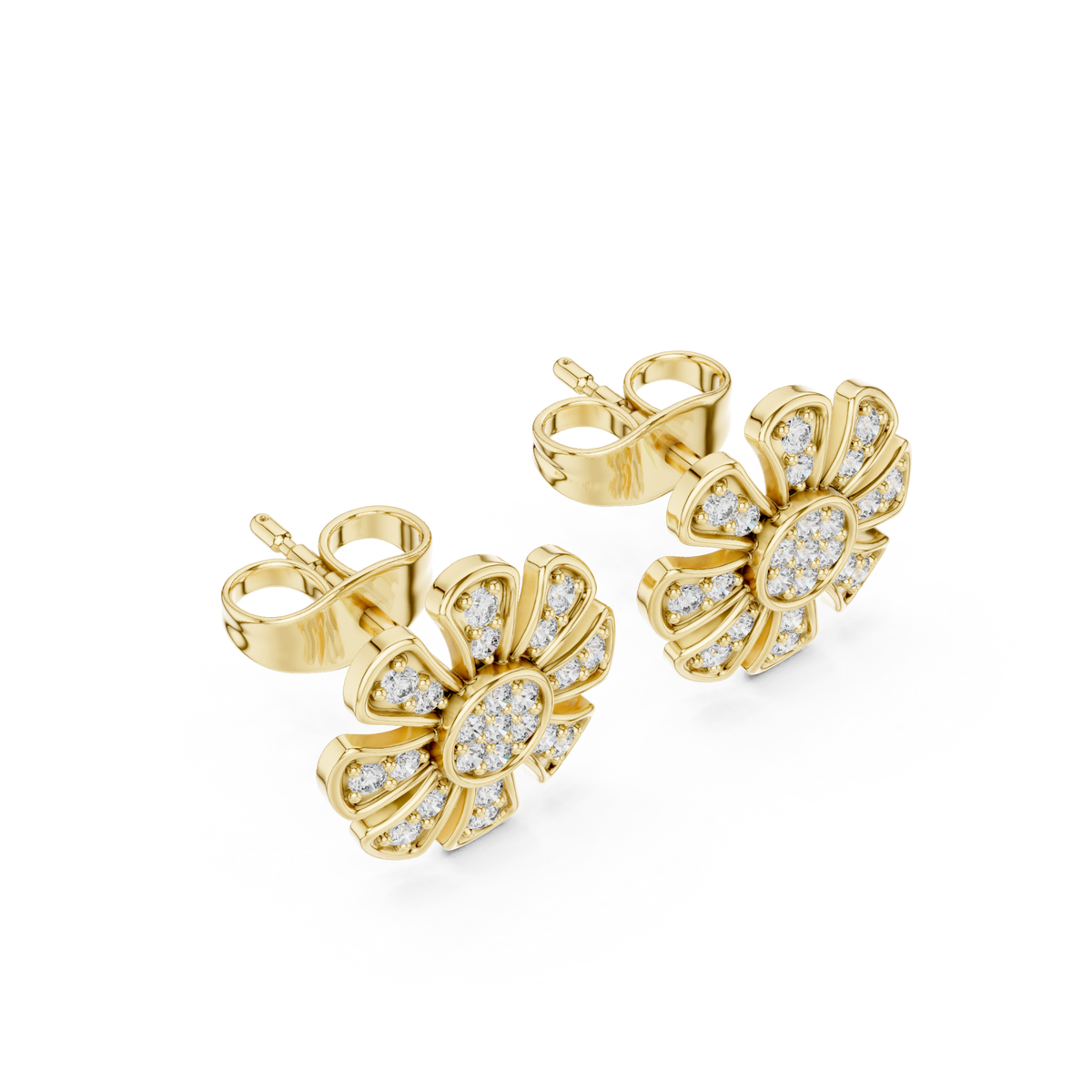 Gold Pave Daisy Studs Front View