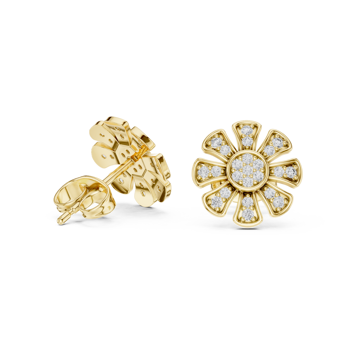  Gold Pave Daisy Studs Side View