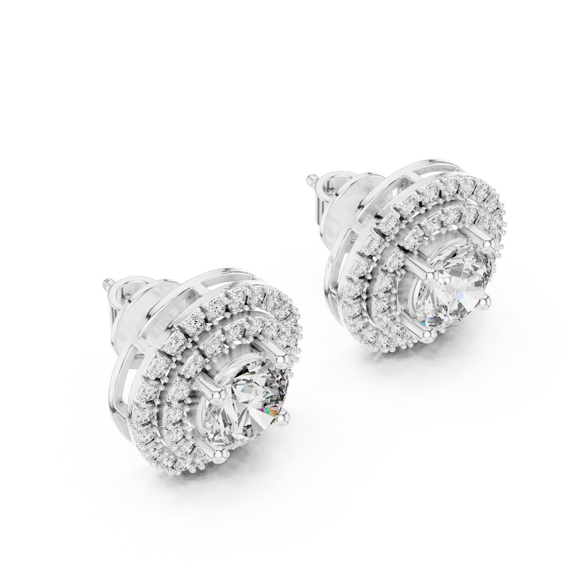  White Gold Pave Double Halo Studs Angle View