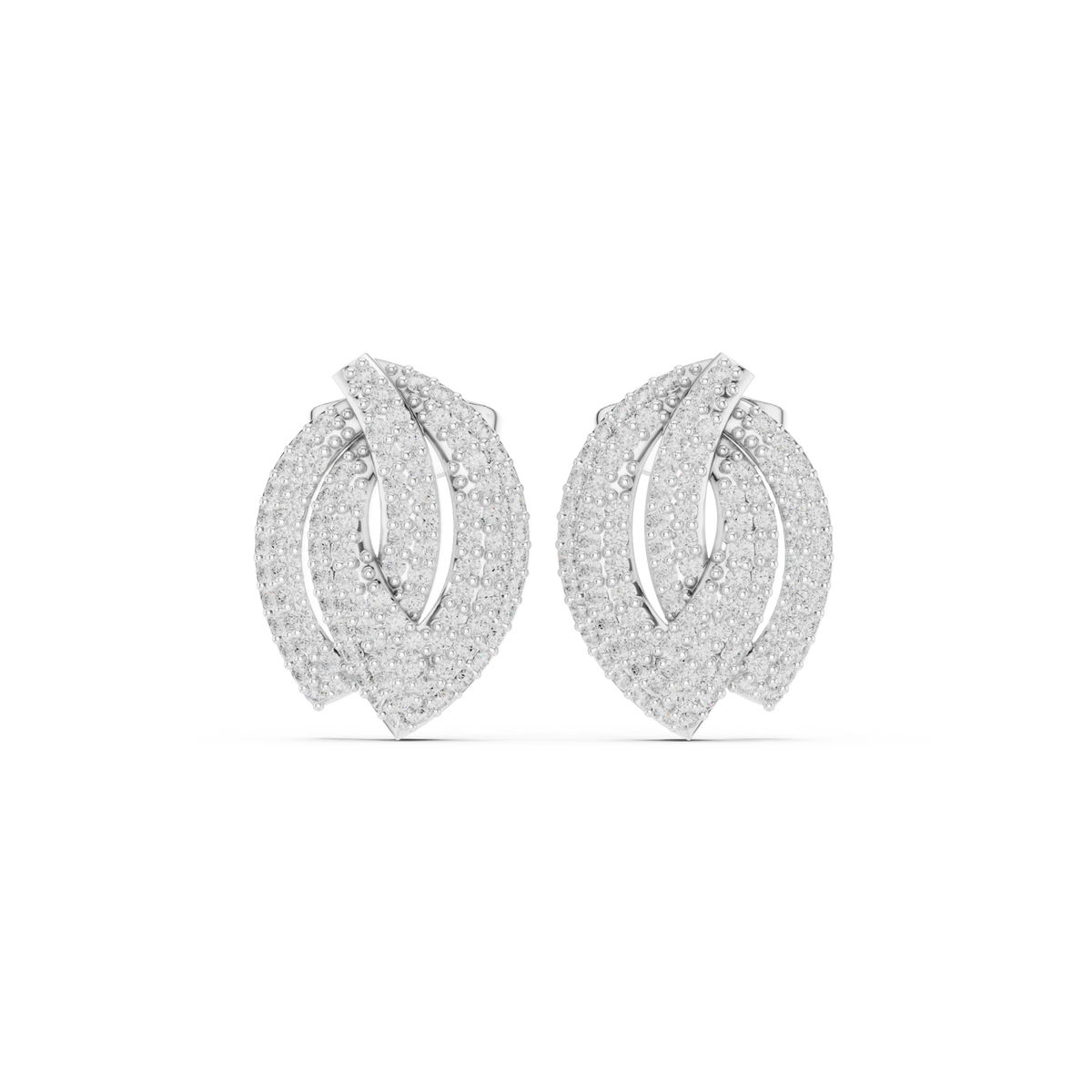  White Gold Pave Double Swirl Stud Earrings Detail View