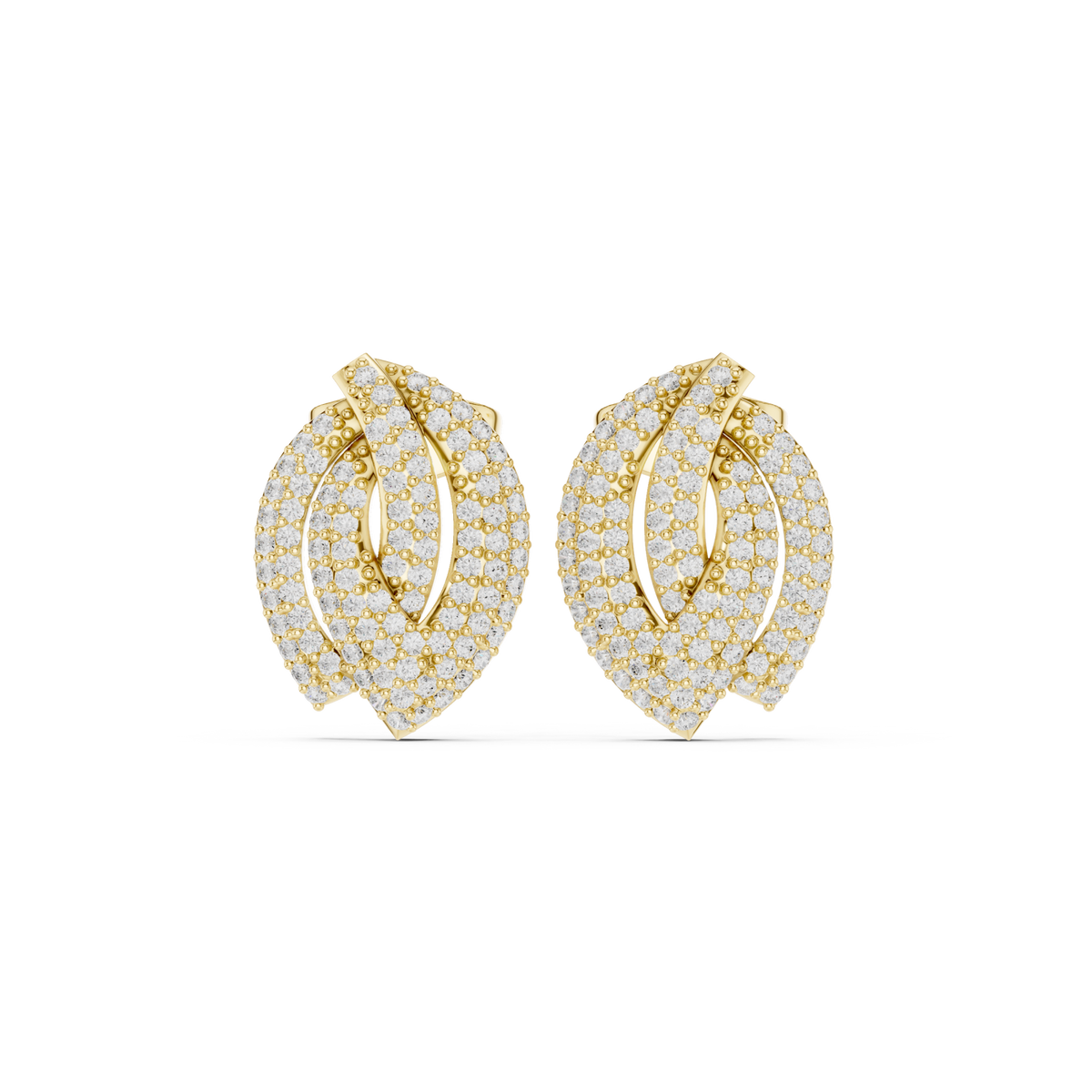 Gold Pave Double Swirl Stud Earrings Detail View