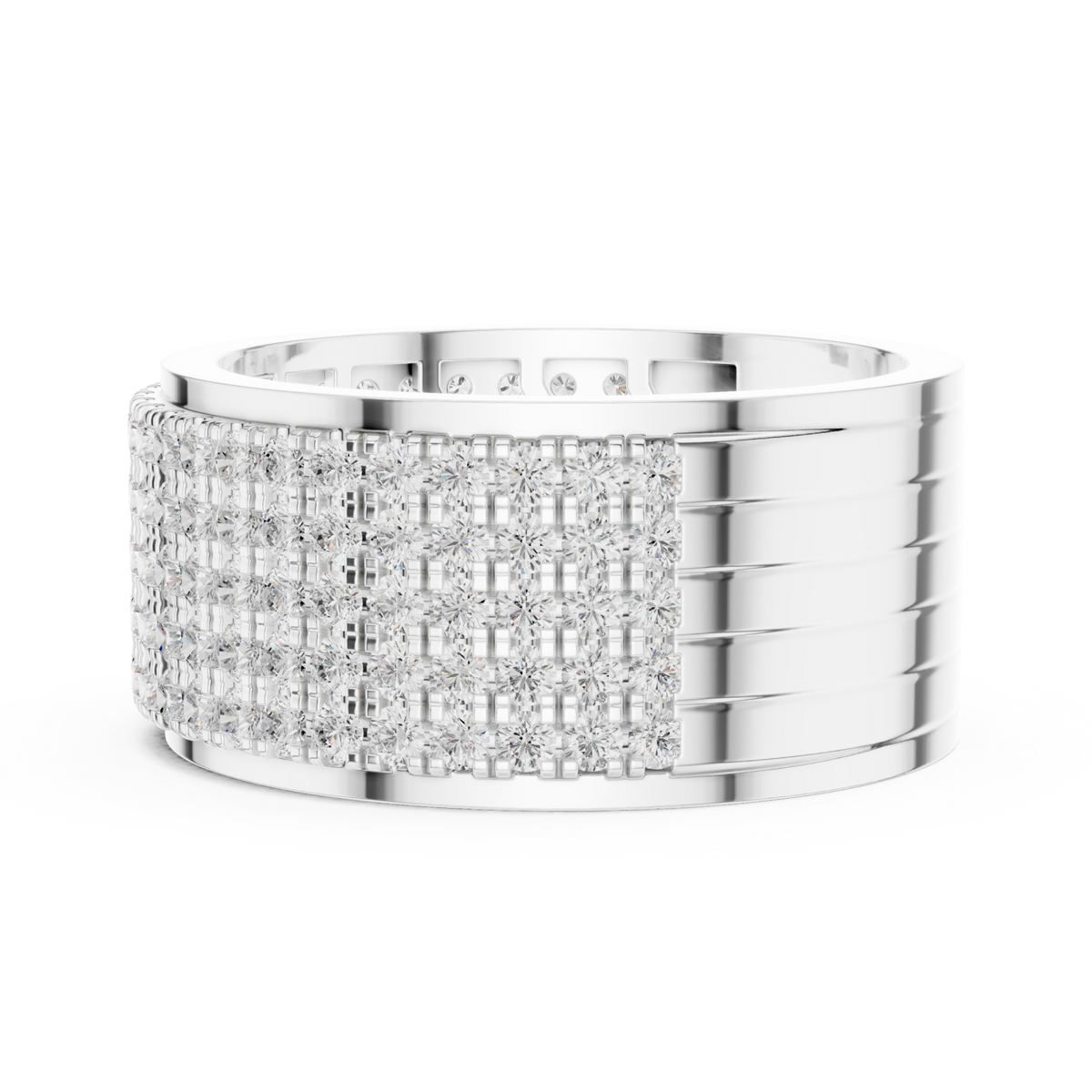  White Gold Pave Grid Cylinder Band for Him Angle View