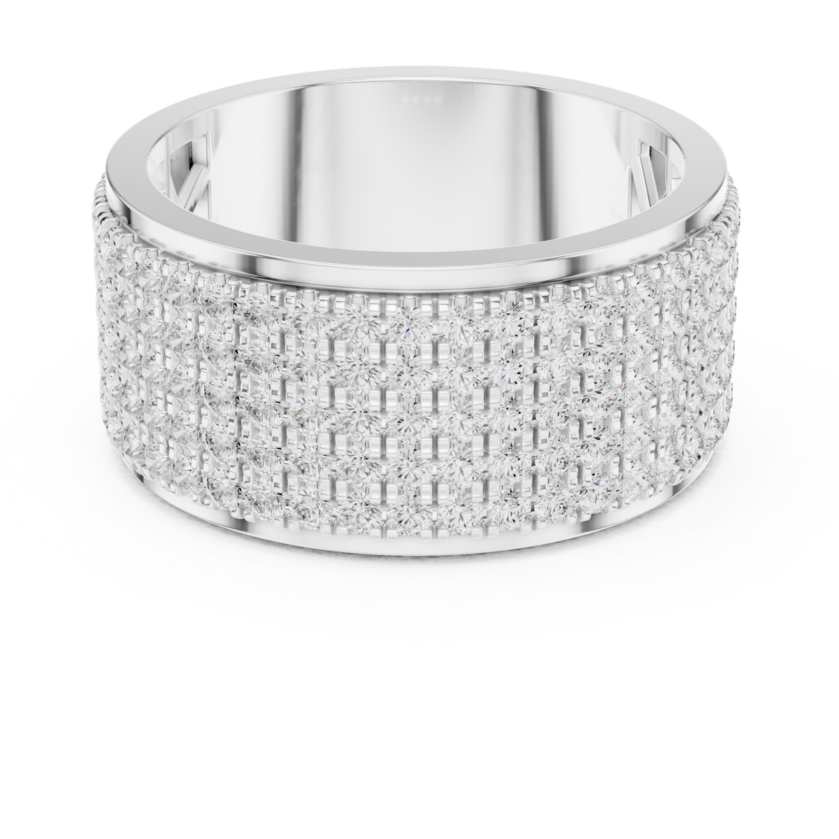  White Gold Pave Grid Cylinder Band for Him Detail View