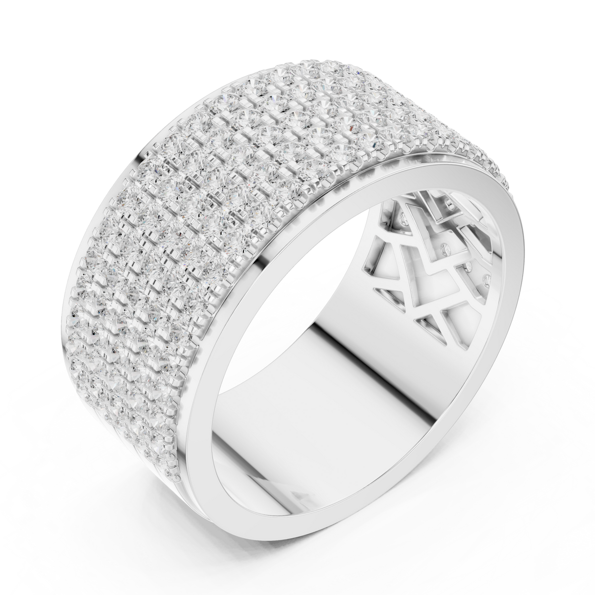  White Gold Pave Grid Cylinder Band for Him Front View