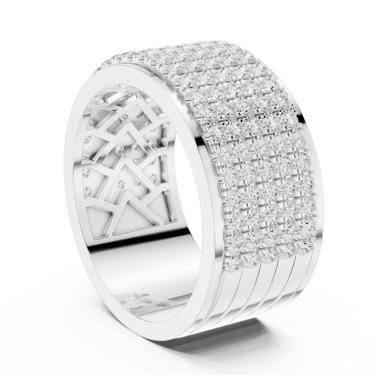  White Gold Pave Grid Cylinder Band for Him Side View