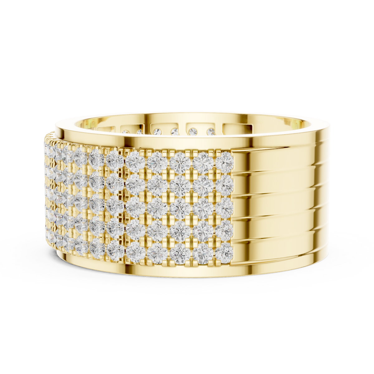  Gold Pave Grid Cylinder Band for Him Angle View