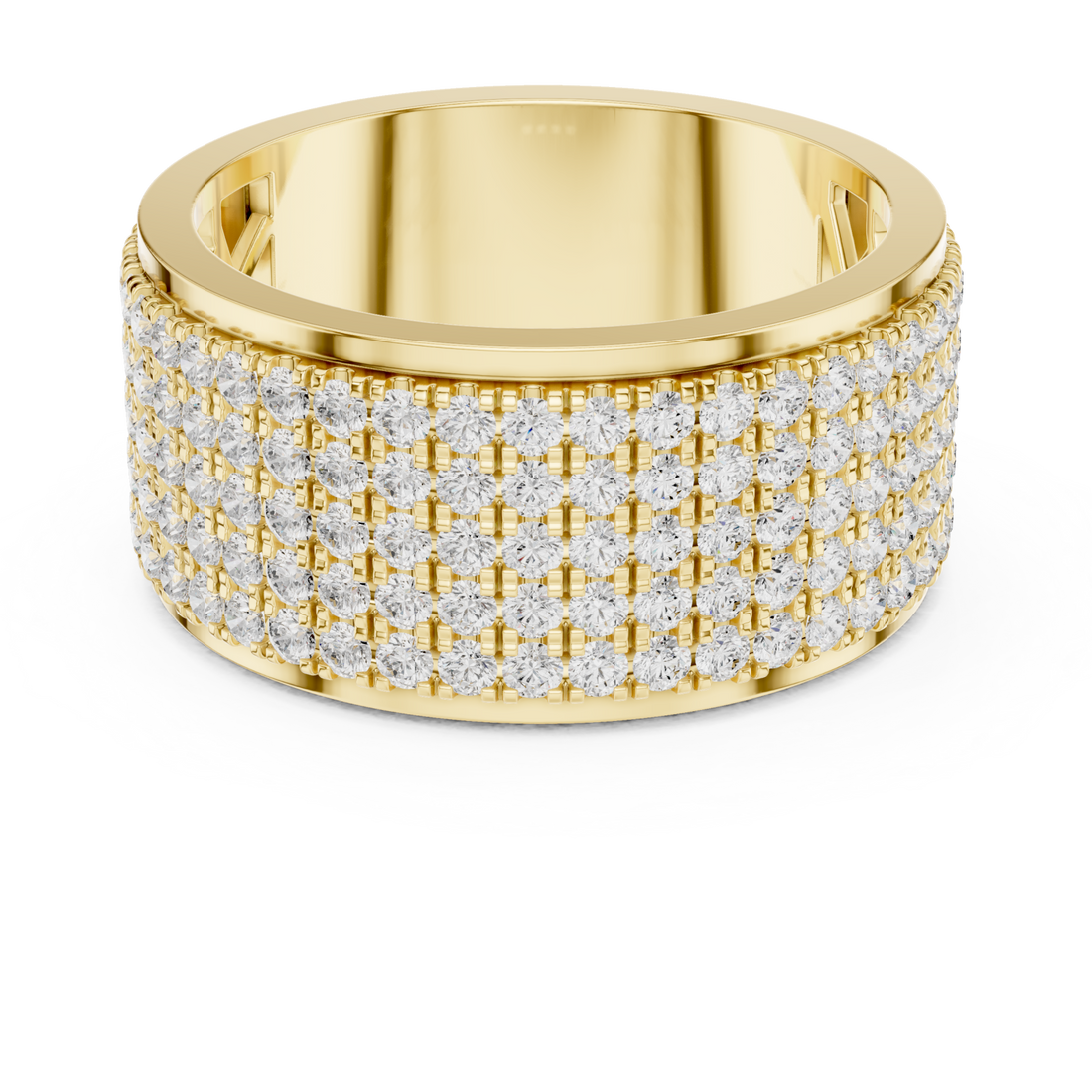 Gold Pave Grid Cylinder Band for Him Front View