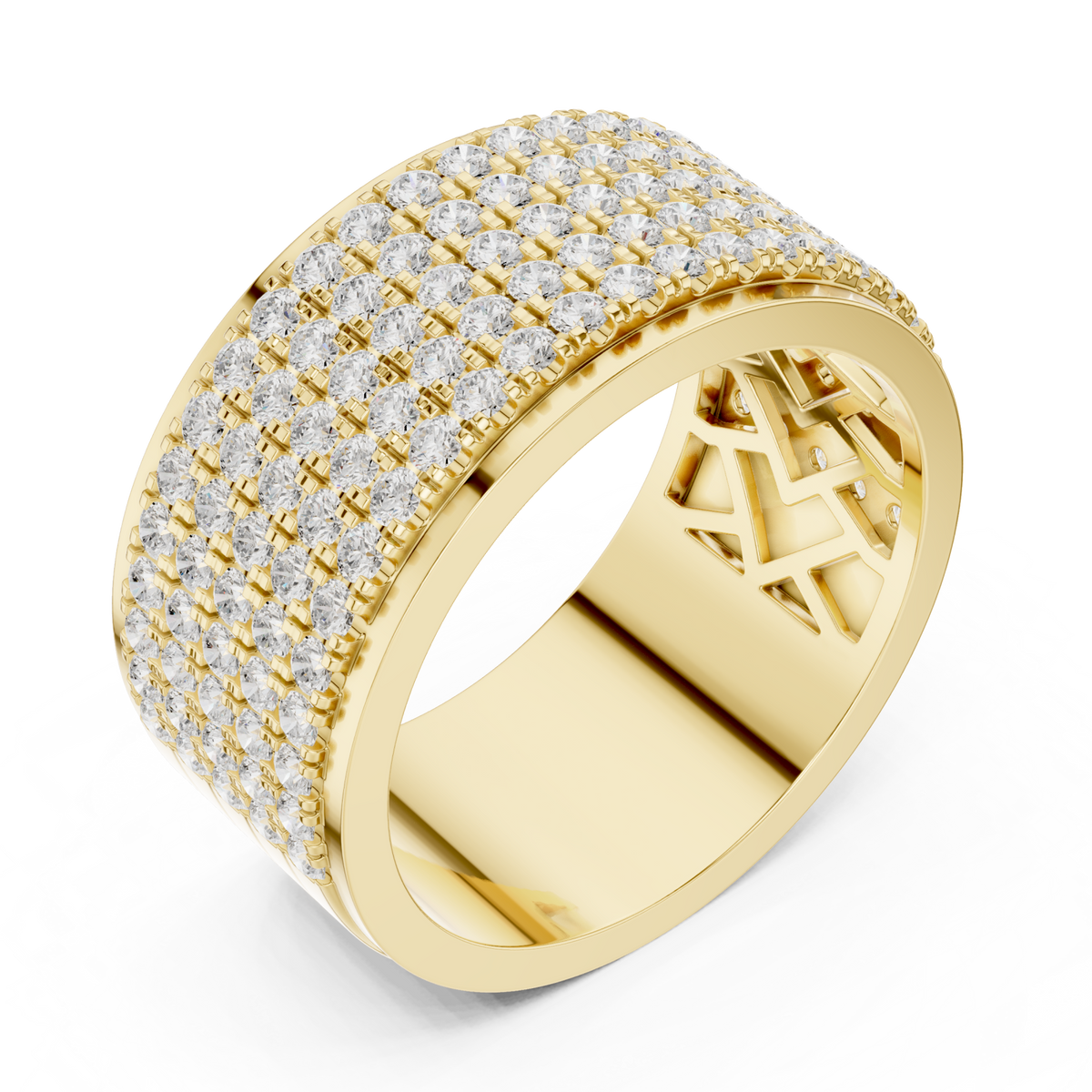 Gold Pave Grid Cylinder Band for Him Front View