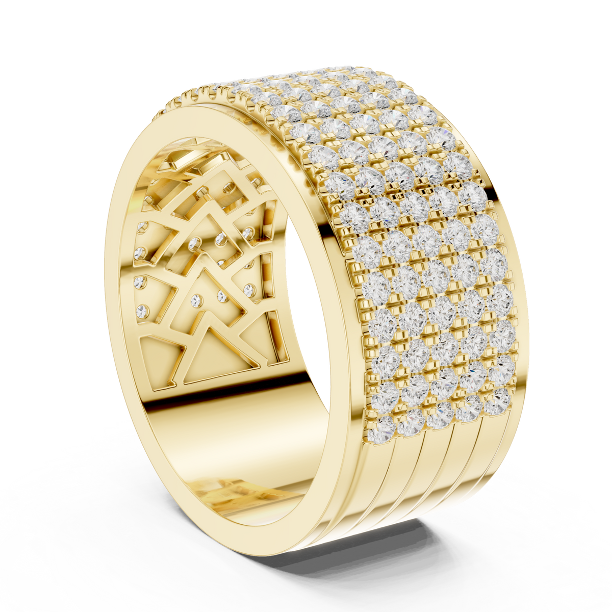  Gold Pave Grid Cylinder Band for Him Side View